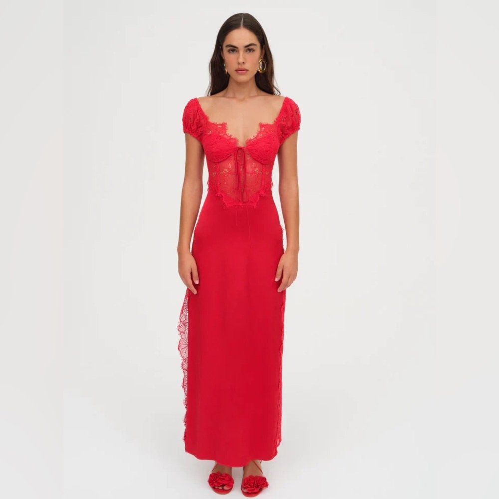 For Love & Lemons Red Casey Maxi Dress